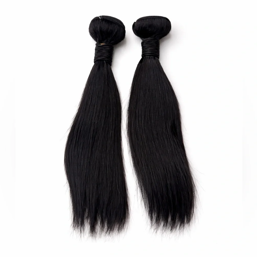 Human Hair Blend Straight Bundles | 10 Inch Black Soft Silky Weft Extensions
